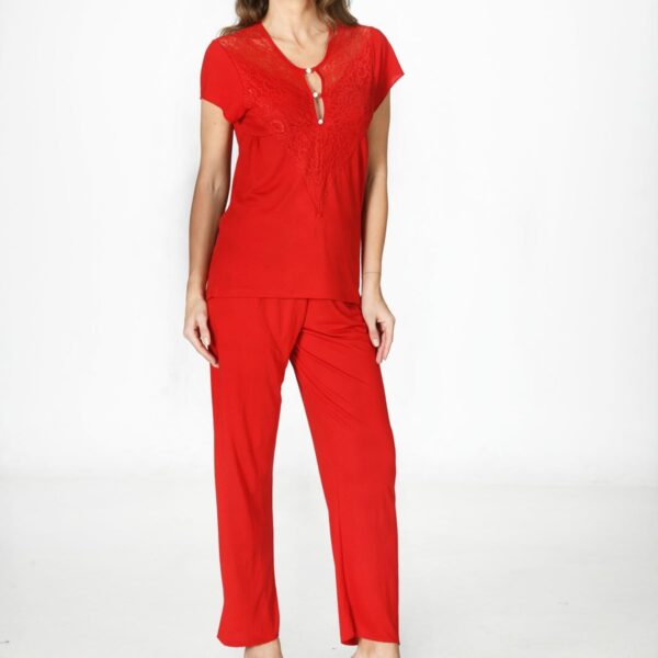 Kırmızı Penye Pijama Takımı - 1551