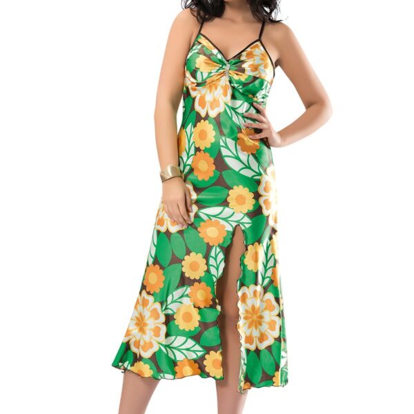 Yeşil Yırtmaçlı Saten Gecelil - 082