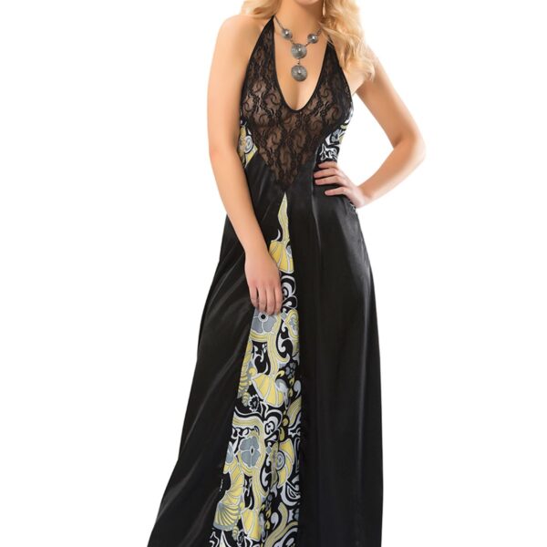 Siyah Dantelli Saten Gecelik - 086