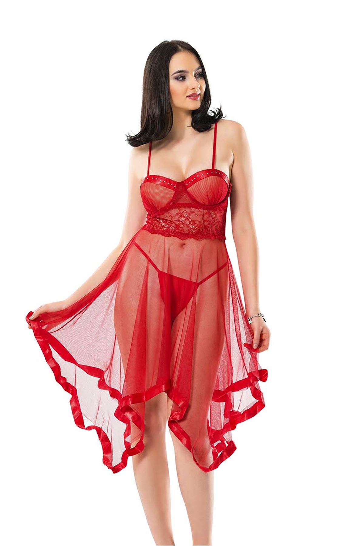 0010669_kirmizi-petli-tul-sifon-gecelik-229 Kırmızı Petli Tül Şifon Gecelik - 229 - Görsel 1