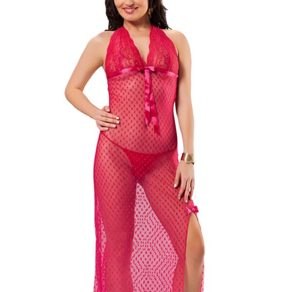 Fuşya Dantel Gecelik - 639