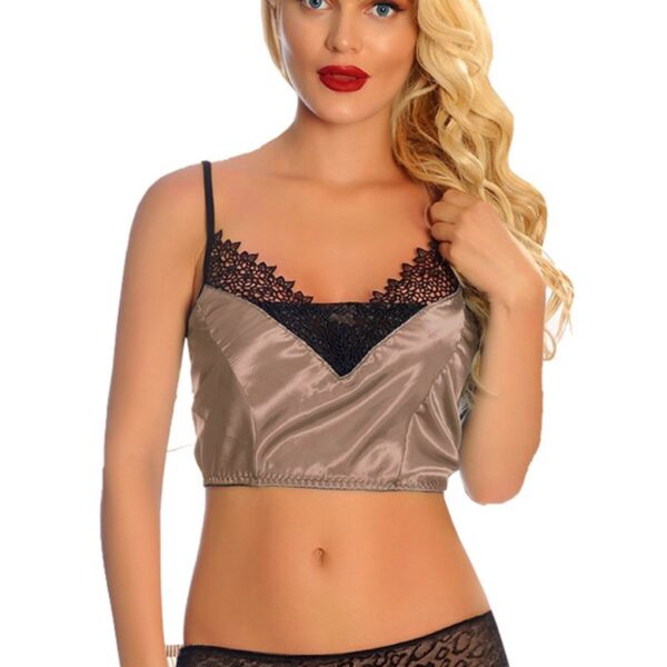 Vizon Saten Dantelli Babydoll Şortlu Takım - 289