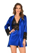 Mavi Kadife Sabahlık & Gecelik Takım 2' Li - 1444 - Görsel 2