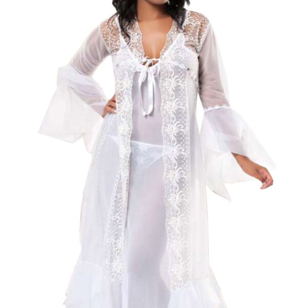 Beyaz Dantelli Sabahlık & Gecelik Takım 2' Li - 1485