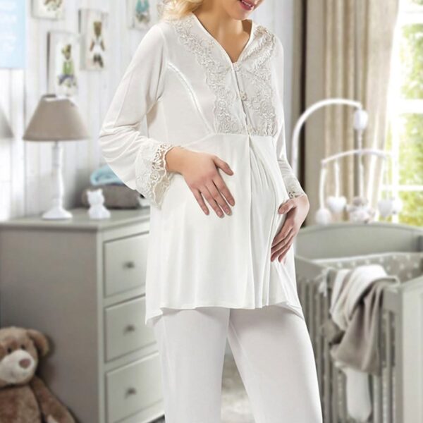Ekru Hamile ( Lohusa ) Pijama Takımı - 1604
