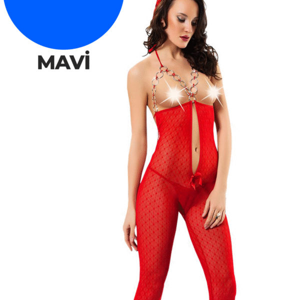 Mavi Zincirli Dantel Vücut Çorabı -1009