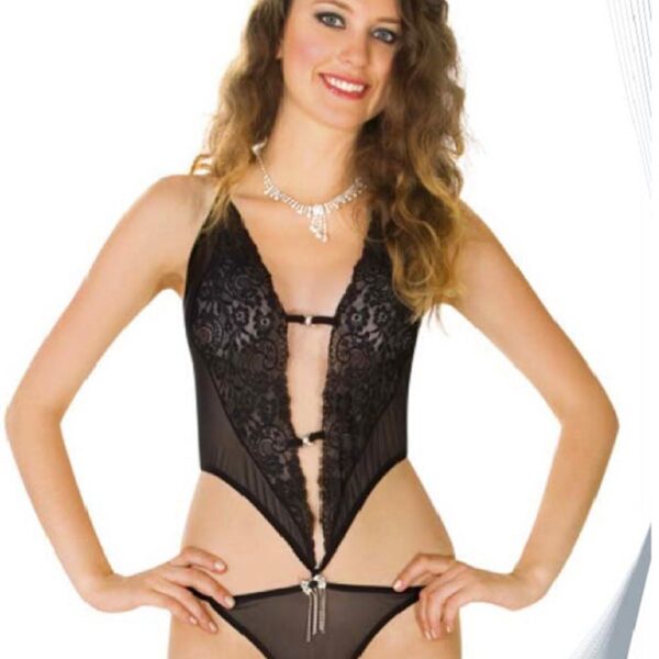 Siyah Dantelli Bodysuit - 920