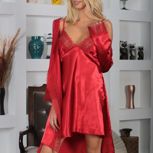 Kırmızı Saten Gecelik - 1703