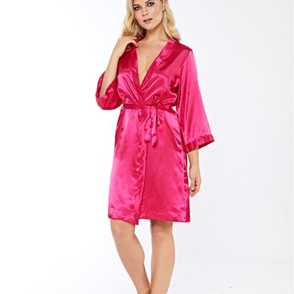Fuşya İpek Saten Sabahlık - 14007