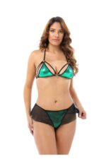 Yeşil  Deri ( Lame ) İkili Takım Gecelik - 419 - Görsel 3