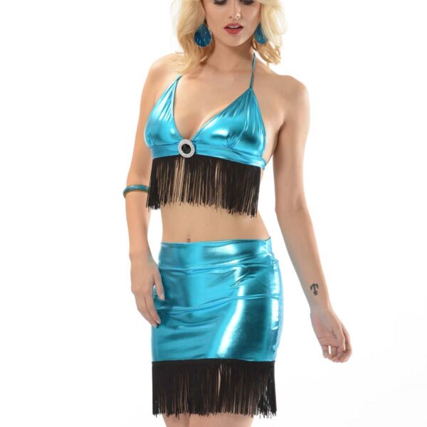 Turkuaz Deri ( Lame ) Püsküllü Gecelik - 472