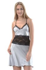 Gri Dantelli Saten Gecelik - M-386 - Görsel 2