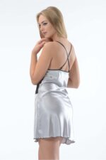 Gri Dantelli Saten Gecelik - M-386 - Görsel 4