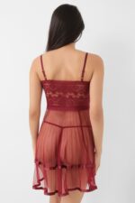 Bordo Şifon Pileli Gecelik-835 - Görsel 4