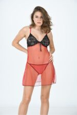 Kırmızı Tül Gecelik - 650 - Görsel 3