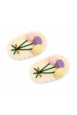 %100 Pamuk El Yapımı Örgü 2'li Çiçek Çıtçıt Toka – Bebek & Kız Çocuk Saç Aksesuarı - Görsel 3