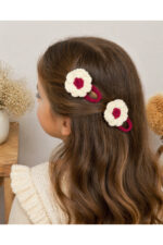 %100 Pamuk El Yapımı Örgü 2'li Çiçek Çıtçıt Toka – Bebek & Kız Çocuk Saç Aksesuarı