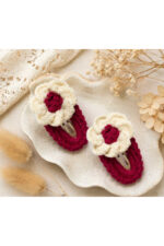 %100 Pamuk El Yapımı Örgü 2'li Çiçek Çıtçıt Toka – Bebek & Kız Çocuk Saç Aksesuarı - Görsel 2