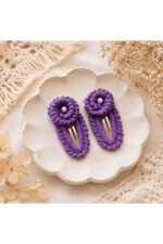 %100 Pamuk El Yapımı Örgü 2'li Mor Çiçek Çıtçıt Toka – Bebek & Kız Çocuk Saç Aksesuarı - Görsel 2