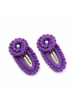 %100 Pamuk El Yapımı Örgü 2'li Mor Çiçek Çıtçıt Toka – Bebek & Kız Çocuk Saç Aksesuarı - Görsel 3