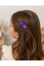 %100 Pamuk El Yapımı Örgü Mor Çiçek Tekli Çıtçıt Toka – Bebek & Kız Çocuk Saç Aksesuarı