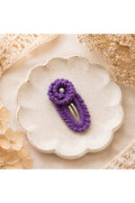 %100 Pamuk El Yapımı Örgü Mor Çiçek Tekli Çıtçıt Toka – Bebek & Kız Çocuk Saç Aksesuarı - Görsel 2