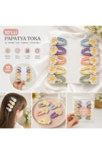 %100 Pamuk El Yapımı Örgü 10'lu Çiçek Çıtçıt Toka – Bebek & Kız Çocuk Saç Aksesuarı