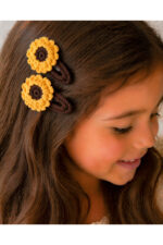 %100 Pamuk El Yapımı Örgü 2'li Çiçek Çıtçıt Toka – Bebek & Kız Çocuk Saç Aksesuarı