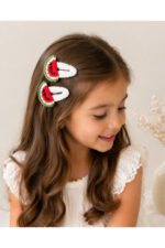 %100 Pamuk El Yapımı Örgü 2'li Karpuz Çıtçıt Toka – Bebek & Kız Çocuk Saç Aksesuarı