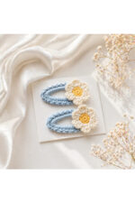 %100 Pamuk El Yapımı Örgü 10'lu Çiçek Çıtçıt Toka – Bebek & Kız Çocuk Saç Aksesuarı - Görsel 4