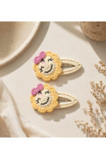 %100 Pamuk El Yapımı Örgü 2'li Güneş Çıtçıt Toka – Bebek & Kız Çocuk Saç Aksesuarı - Görsel 2