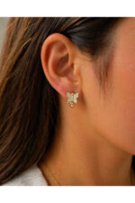 Gold Işıltı Kelebek Halka Küpe Paslanmaz Çelik