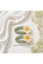 %100 Pamuk El Yapımı Örgü 10'lu Çiçek Çıtçıt Toka – Bebek & Kız Çocuk Saç Aksesuarı - Görsel 8