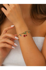 Sweet Cherry Charm Bileklik Gold Paslanmaz Çelik - Görsel 2