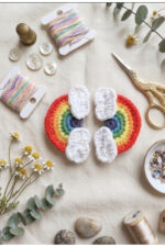 %100 Pamuk El Yapımı Örgü 2'li Gökkuşağı Çıtçıt Toka – Bebek & Kız Çocuk Saç Aksesuarı - Görsel 2