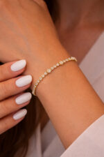 Taşlı Tennis Bileklik Paslanmaz Çelik Gold