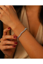 Dalga Model Taşlı Bileklik Paslanmaz Çelik