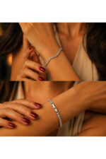 Dalga Model Taşlı Bileklik Paslanmaz Çelik - Görsel 2