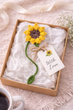 %100 Pamuk El Örgüsü Sarı Çiçek Kitap Ayracı – Doğal İp, El Yapımı, Şık ve Zarif Hediye Kitap Ayraç - Görsel 2