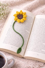 %100 Pamuk El Örgüsü Sarı Çiçek Kitap Ayracı – Doğal İp, El Yapımı, Şık ve Zarif Hediye Kitap Ayraç - Görsel 3