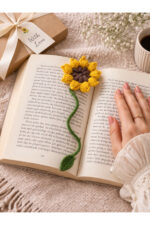 %100 Pamuk El Örgüsü Sarı Çiçek Kitap Ayracı – Doğal İp, El Yapımı, Şık ve Zarif Hediye Kitap Ayraç - Görsel 4