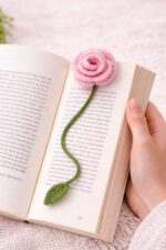 %100 Pamuk El Örgüsü Çiçek Kitap Ayracı – Doğal İp, El Yapımı, Şık ve Zarif Hediye Kitap Ayraç