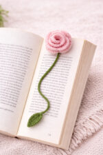 %100 Pamuk El Örgüsü Çiçek Kitap Ayracı – Doğal İp, El Yapımı, Şık ve Zarif Hediye Kitap Ayraç - Görsel 2