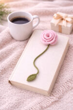 %100 Pamuk El Örgüsü Çiçek Kitap Ayracı – Doğal İp, El Yapımı, Şık ve Zarif Hediye Kitap Ayraç - Görsel 3