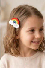 %100 Pamuk El Yapımı Örgü Gökküşağı Tekli Çıtçıt Toka – Bebek & Kız Çocuk Saç Aksesuarı