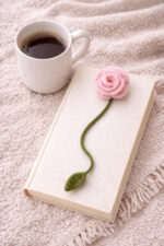 %100 Pamuk El Örgüsü Çiçek Kitap Ayracı – Doğal İp, El Yapımı, Şık ve Zarif Hediye Kitap Ayraç - Görsel 4