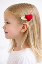 %100 Pamuk El Yapımı Örgü Kalp Çıtçıt Toka – Bebek & Kız Çocuk Saç Aksesuarı