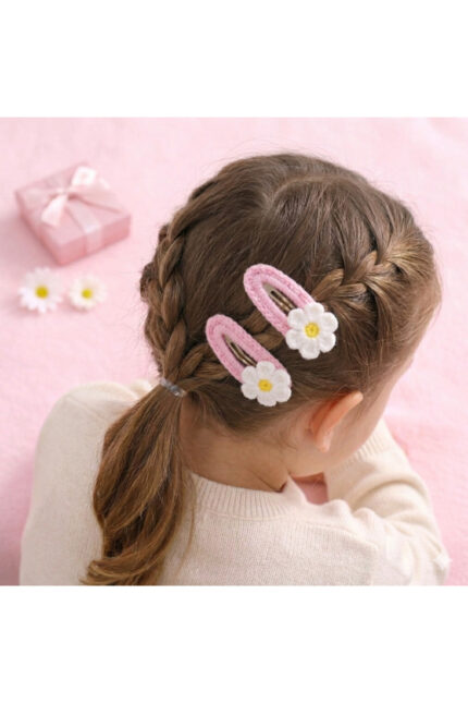 %100 Pamuk El Yapımı Örgü 2'li Çiçek Çıtçıt Toka – Bebek & Kız Çocuk Saç Aksesuarı