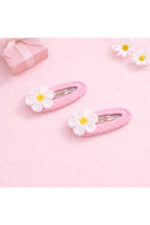 %100 Pamuk El Yapımı Örgü 2'li Çiçek Çıtçıt Toka – Bebek & Kız Çocuk Saç Aksesuarı - Görsel 2