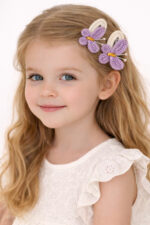 %100 Pamuk El Yapımı Örgü 2'li Kelebek Çıtçıt Toka – Bebek & Kız Çocuk Saç Aksesuarı